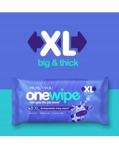Large OneWipe baby wipes on a blue backdrop, showcasing their mess-fighting power while gentle on sensitive skin.